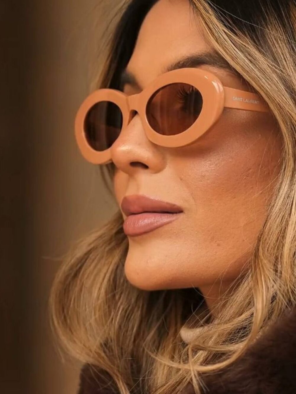 Saint Laurent SL594 010 Sunglasses Light Brown Oval Frame, Brown Lenses
